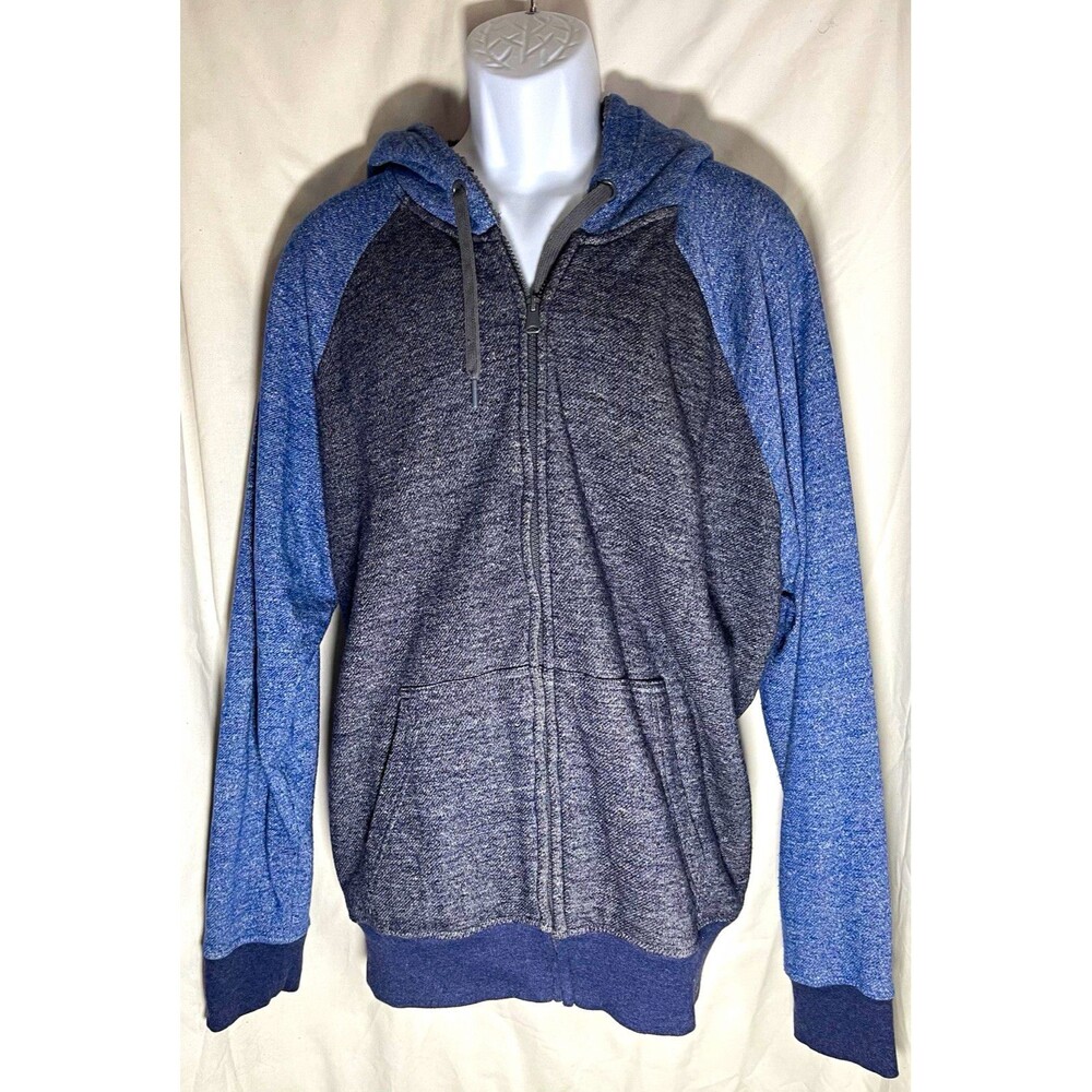Faded Glory Men's XL Heathered Blue/Gray Fleece Lined Full Zip Hoodie Pockets